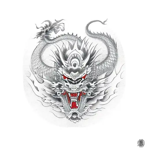 Japanese Dragon With Kitsune Mask