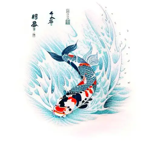 Koi Fish Going Up A Waterfall And Turning Into A Dragon