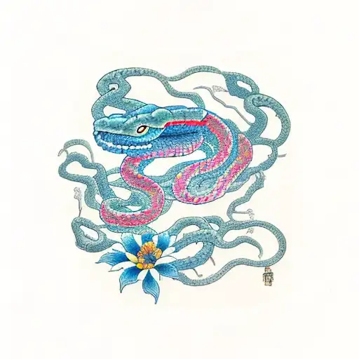 Snake With Floral Going Into Wildflowers