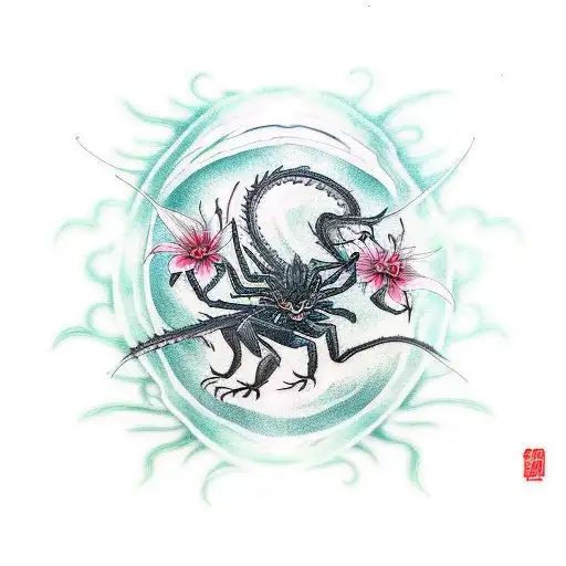 Dragon With Spider Lilies