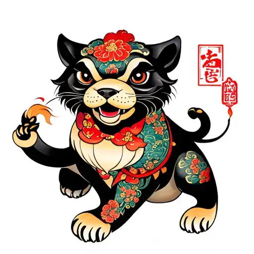 Fu Dog With Baby Under Paw With Wind Element