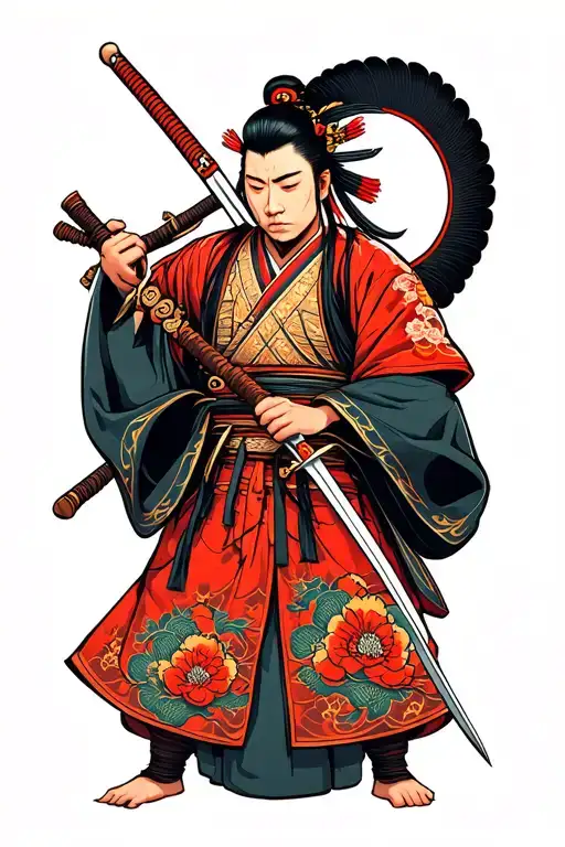 Japanese Samuri Holding Sword Wrapped