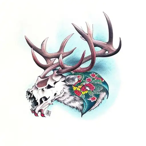 Red Deer Skull And Antlers