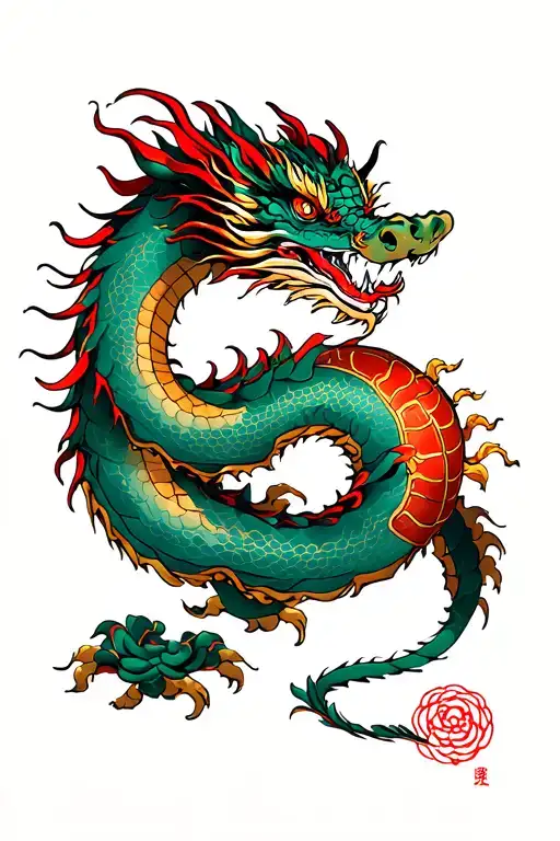 Asian Dragon Coiled Holding Ball