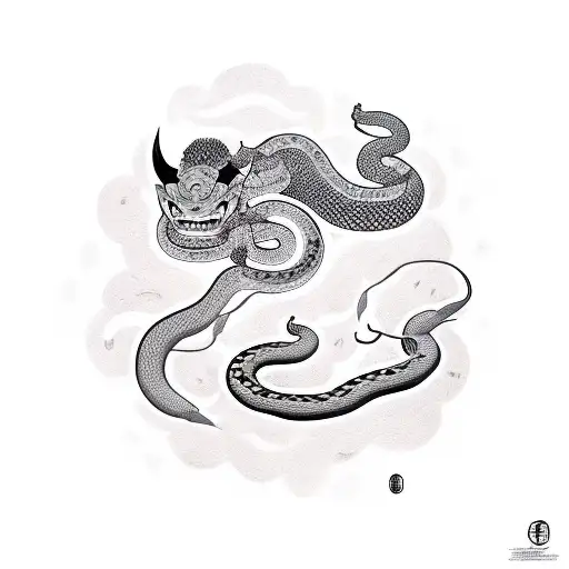 Girl With Oni Mask And Snake