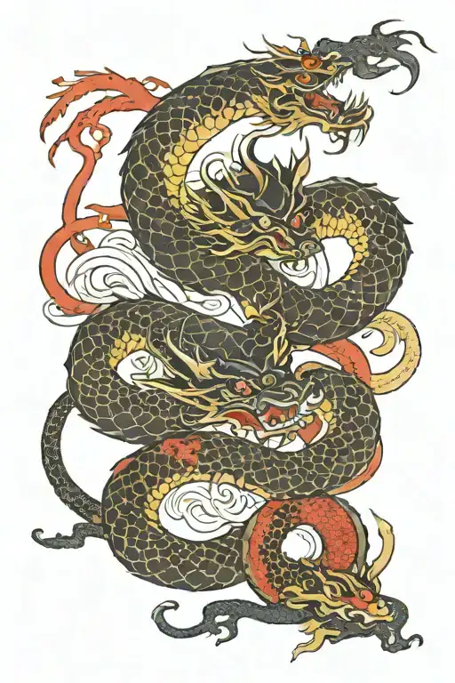 Black Dragon And Red Snake Wrapped