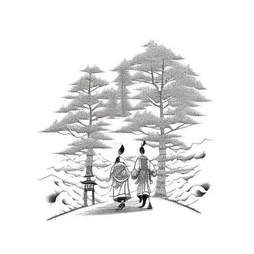 Two People Walking Down A Road Sharing A Joint With The Moon