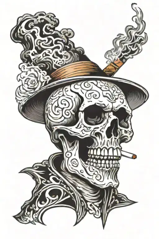 Angry Flaming Skull Smoking A Cigar