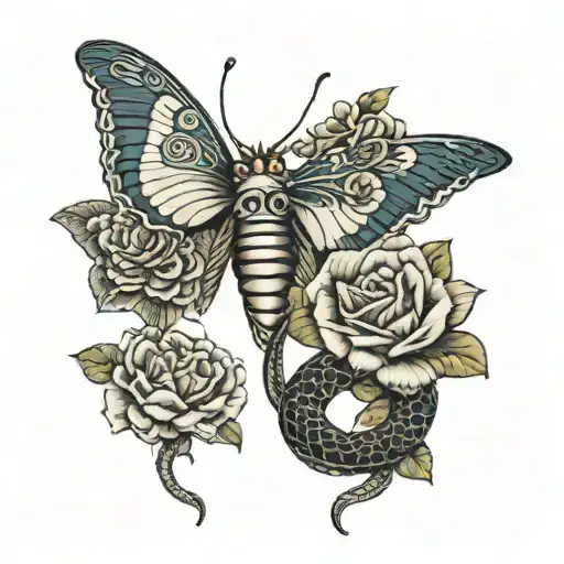 Moth And Snake Intertwined Roses