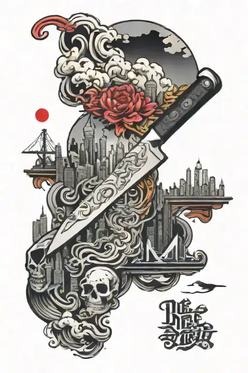 Chef Knife Surrounded By Nyc Skyline