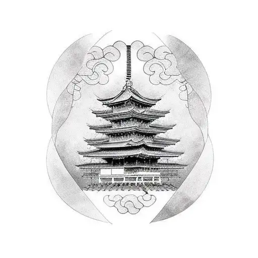 Japanese Samurai With Japanese Temple And Koi Fish