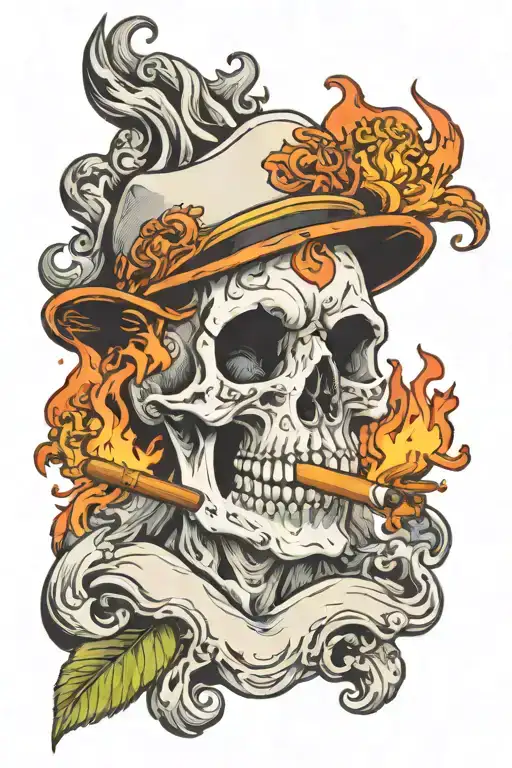 Flaming Skull Smoking A Cigar