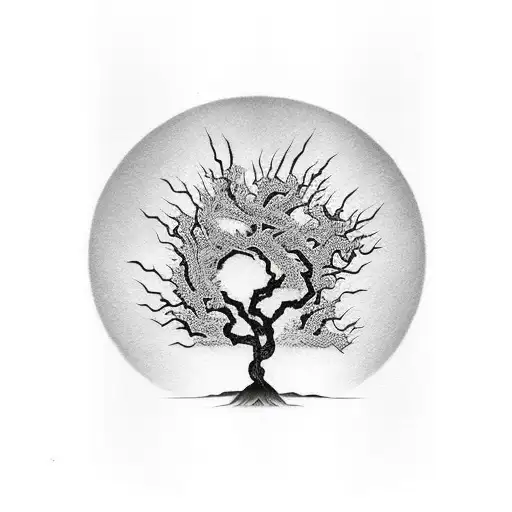 Dead Tree Growing Slowly With A Sun Hiden Behind