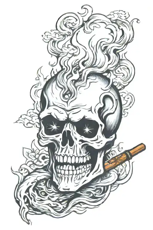 Angry Flaming Skull Smoking A Cigar