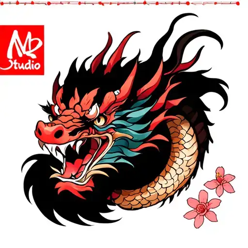 Japanese Style Shu Dragon With Sakuras And Mb Studio Banner