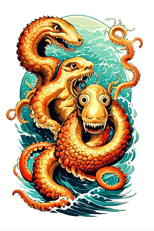 Bronze Diver And Kraken Emerging From The Depths