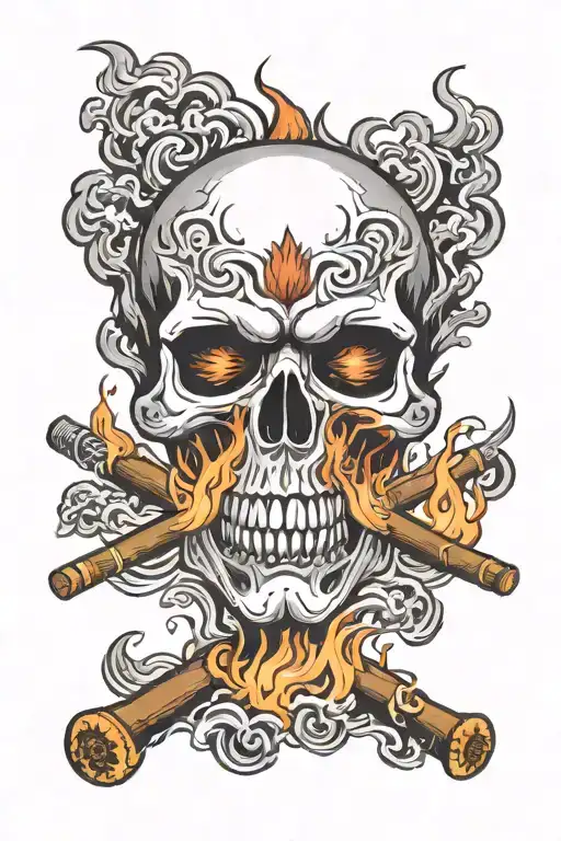 Angry Flaming Skull Smoking A Cigar Surrounded By Flames