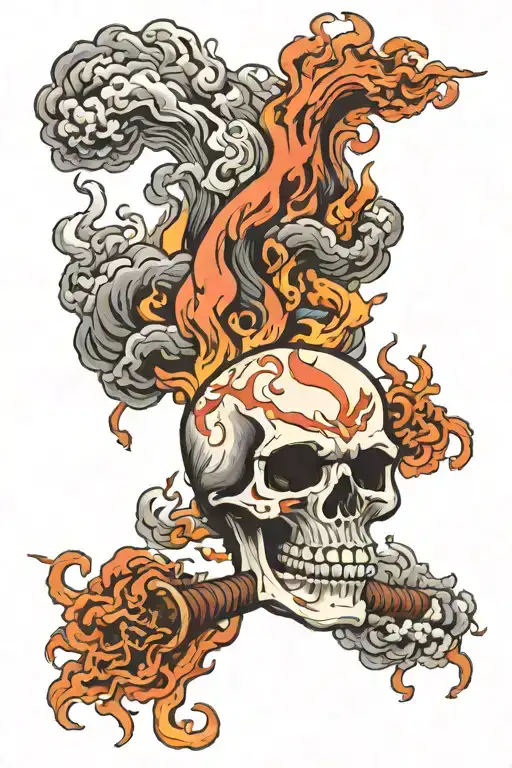 Angry Flaming Skull Smoking A Cigar Surrounded By Flames