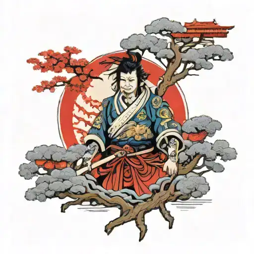 Samurai Con Arboles Y Casas