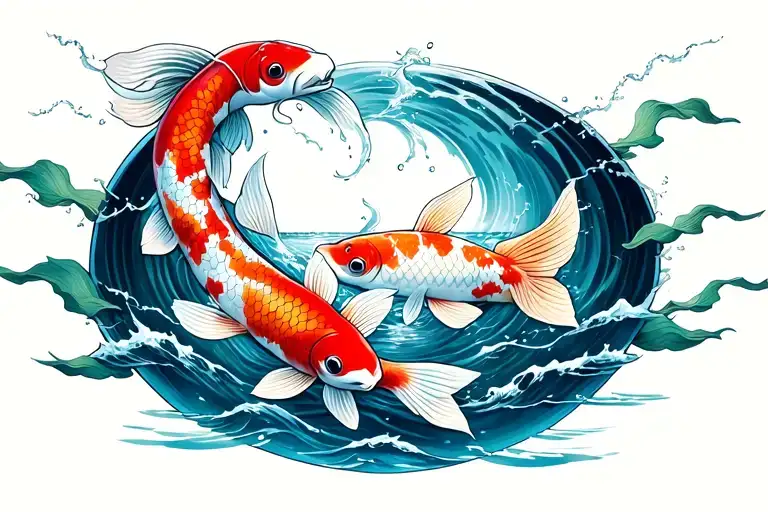Sisyphus Push A Circle With Koi Fish Swimming Inside