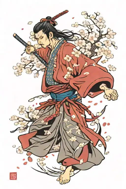 Samurai Warrior Cherry Blossom Petals Falling
