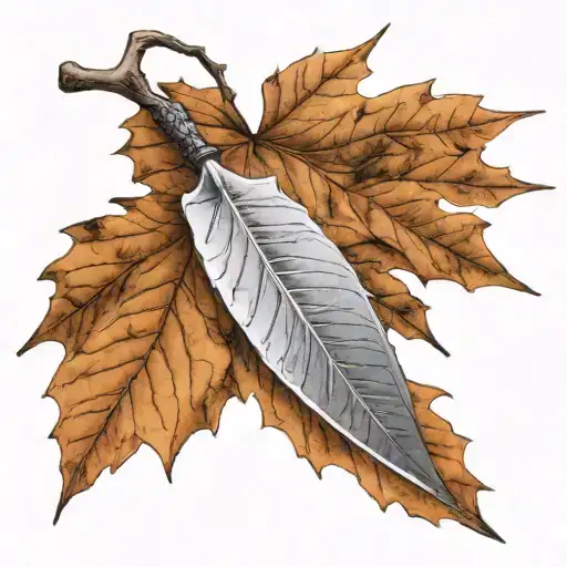 A Realistic Plane Tree Leaf With A Subtle Narsil Knife Silhouette In The Background