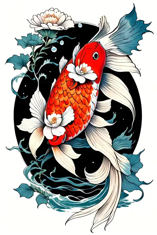 Flowers Koi Fish