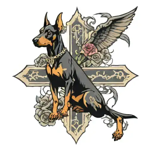 Christian Cross With Doberman
