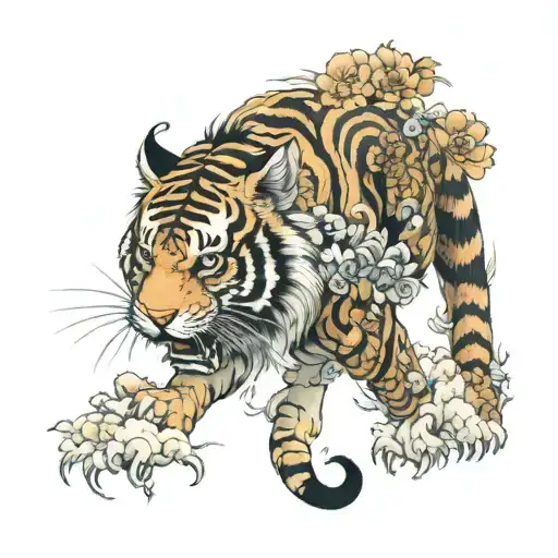Tiger And Dragon With Flower In Full Sleeve