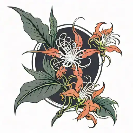 Red Spider Lily With Crescent Moon