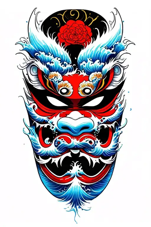 Okami Mask In Ocean Waves