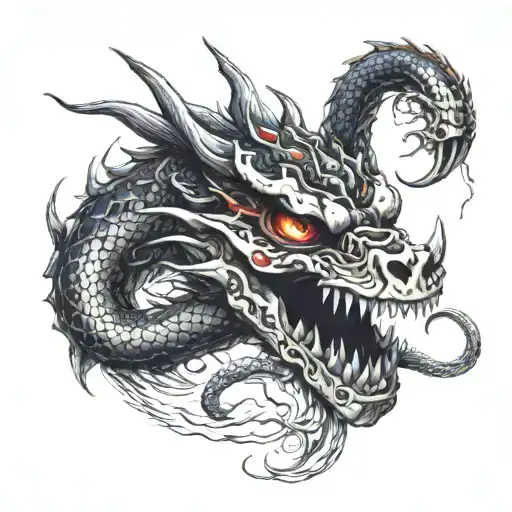 Fire Breathing Dragon Wrapped Inside Snake Skull