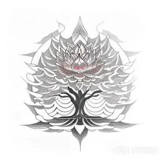 Buddhist Tree Of Life And Lotus Flower