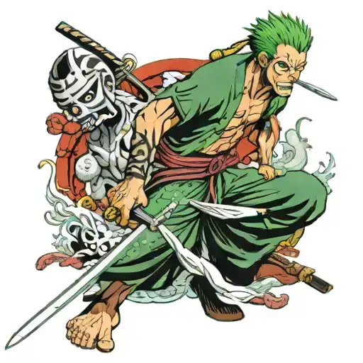 Zoro From One Piece With A Sword In His Mouth