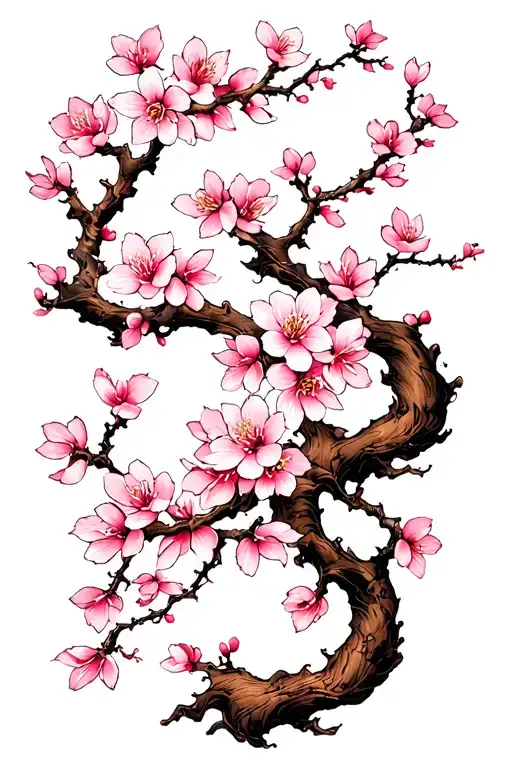 Cherry Blossom Branches Intertwining Like Vines Growing