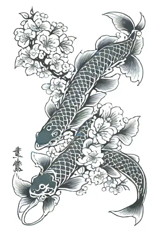 Japanese Leg Sleeve With Cherry Blossoms Koi Fish And Torii