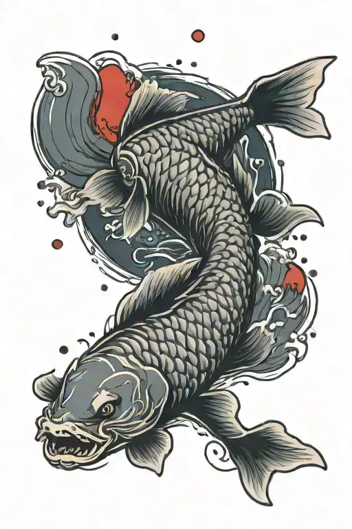 Chopping Koi Carp Swims In The Water Against The Background Of The Red Moon