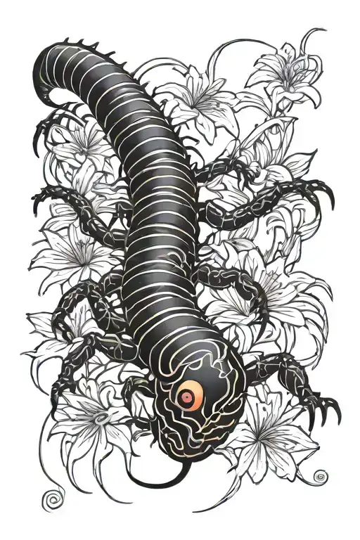 Black And White Centipede With Japanese Red Spider Lilies