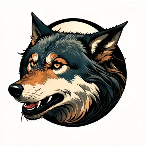 Wolf Face And Moon Made