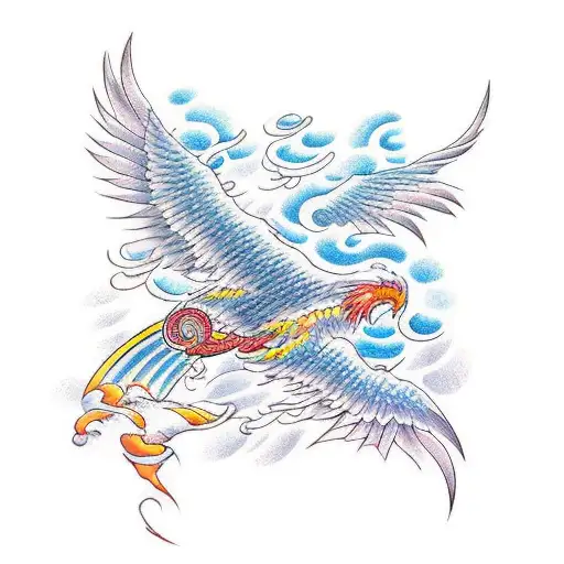 A Phoenix Soaring Above Ocean Waves