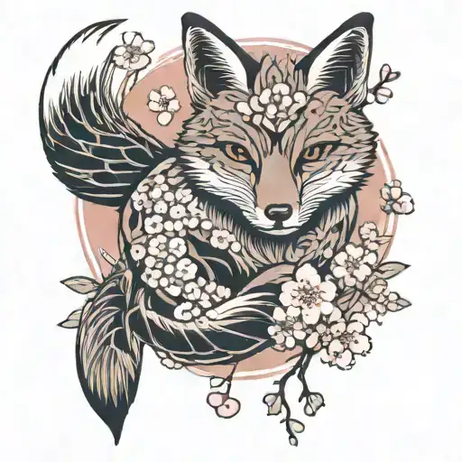 Fox In Cherry Blossoms