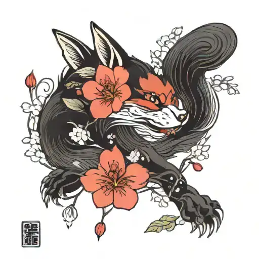 Cherry Blossom Tree And Kitsune