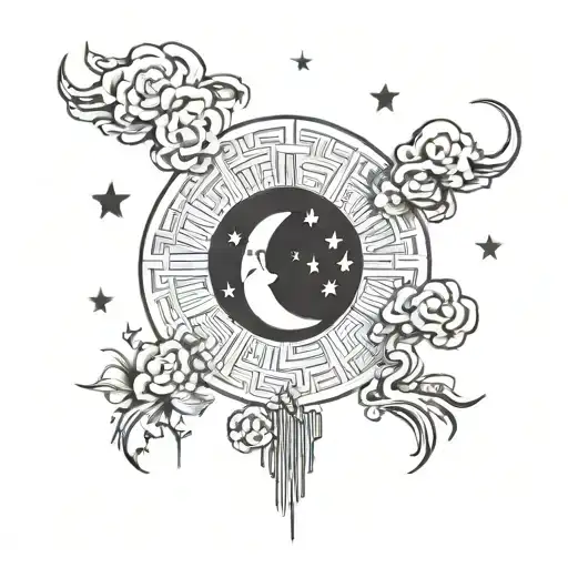 Simple Moon And Stars And Sun But Moon Is The Main