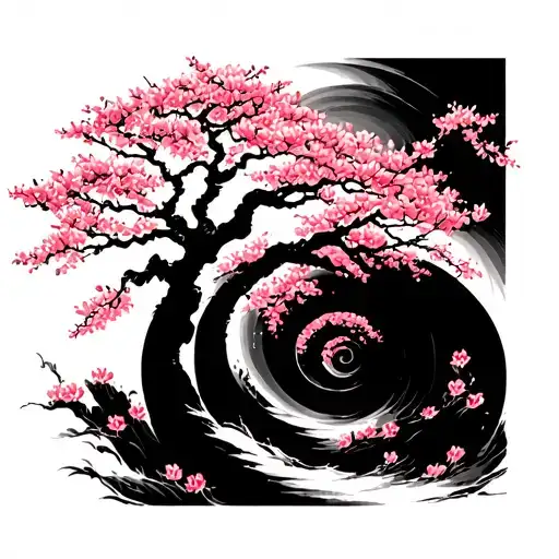 Cherry Blossom Tree With Spiral Background