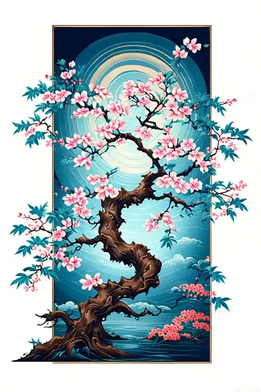 Cherry Blossom Tree With Spiral Background