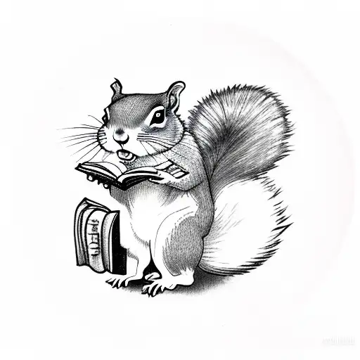 Squirrel Reading A Book Under A Large Mushroom