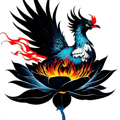Phoenix Burning And Rising From Lotus Flower