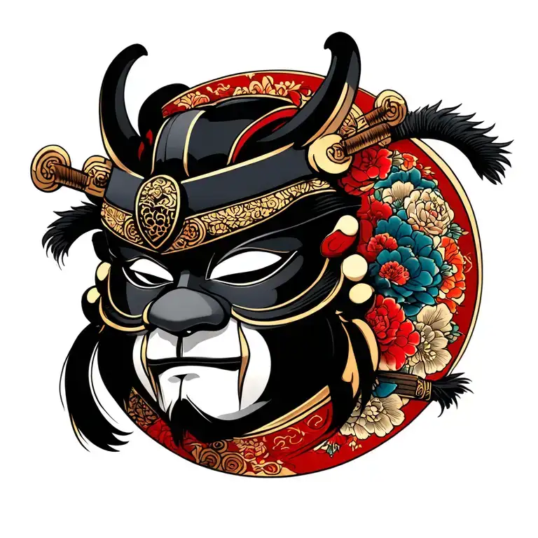 Samurai Mask With Haijin And Hyottoko