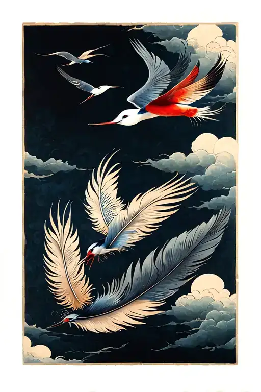 Feather And Birds Flying In The Sky