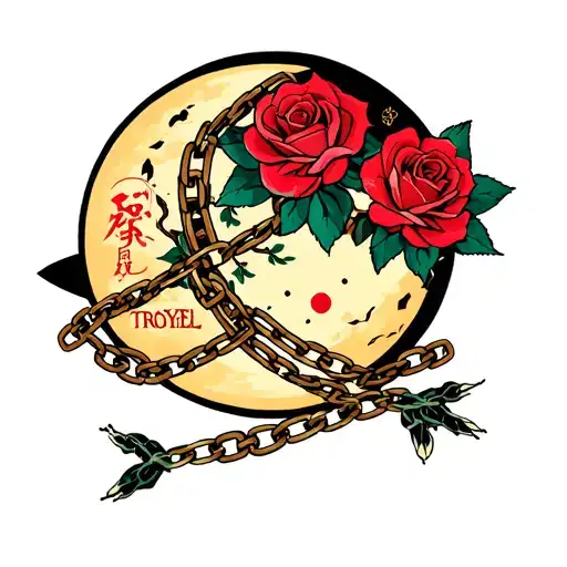 The Name Troyel With Roses With The Moon And Chains Wrapped